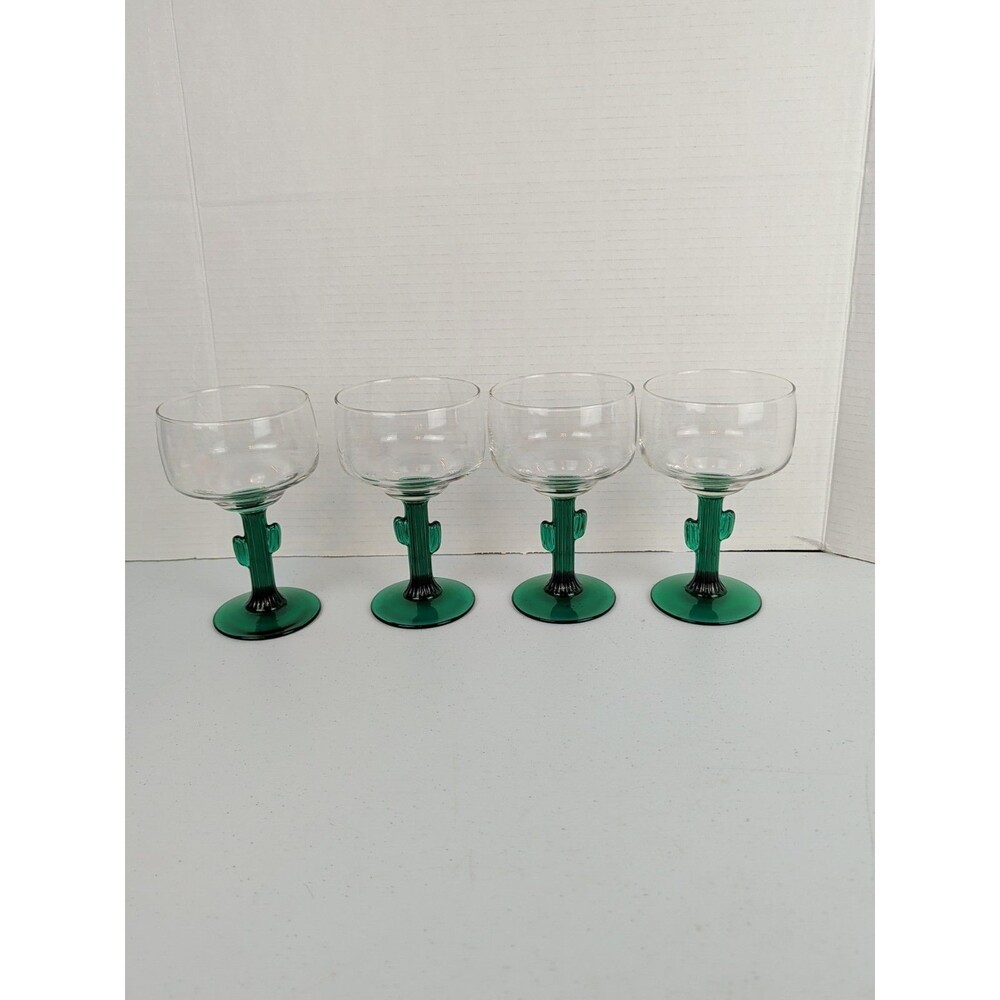 Set Of 4 Cactus Margarita Glasses 6 in. 16 oz Each  Libbey VTG Summer Cold Drink